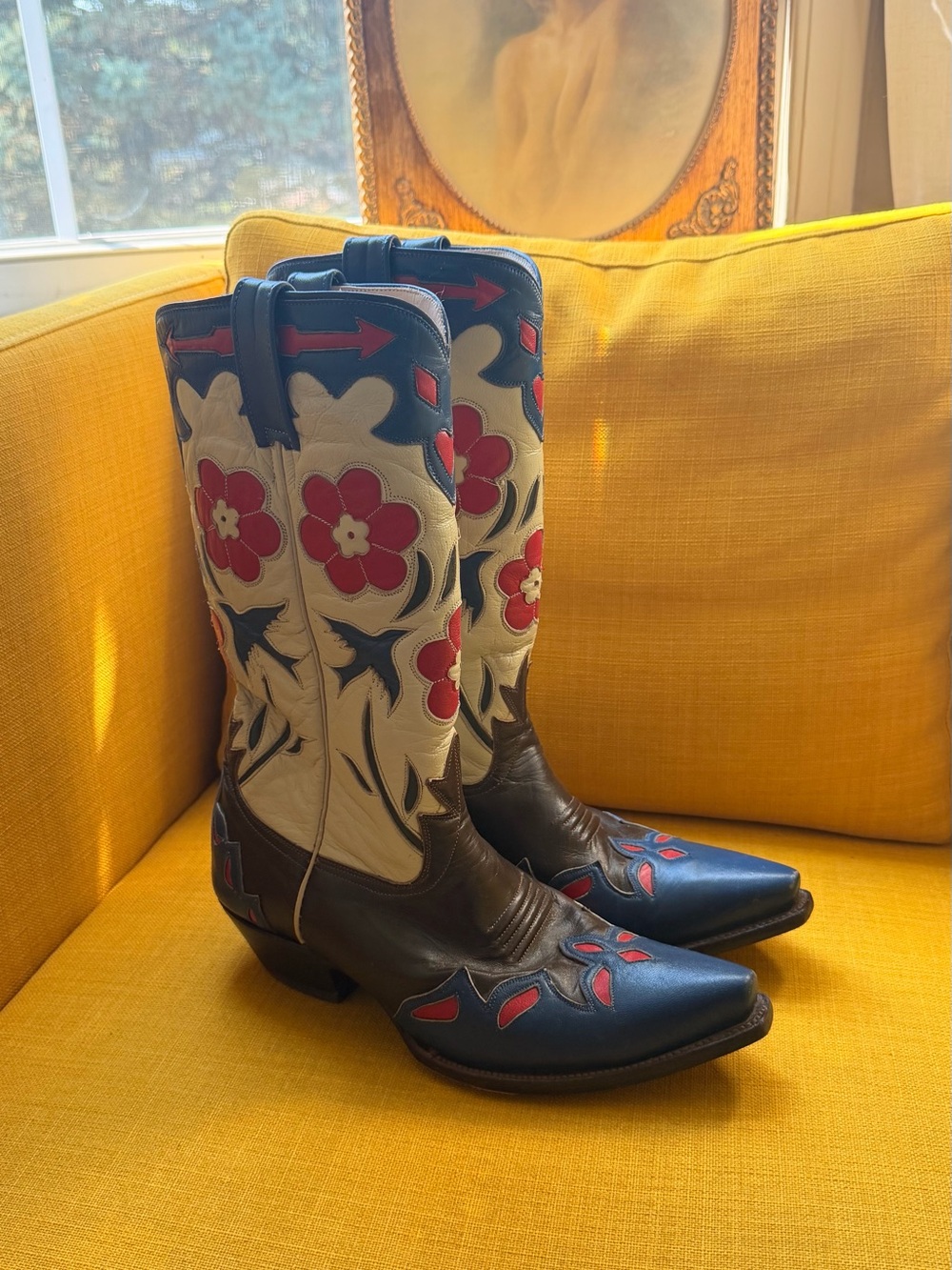 Bluebird Retro Genuine Leather Cowboy Boots Ladies Size 10 Rancho Loco - Picture 2 of 7